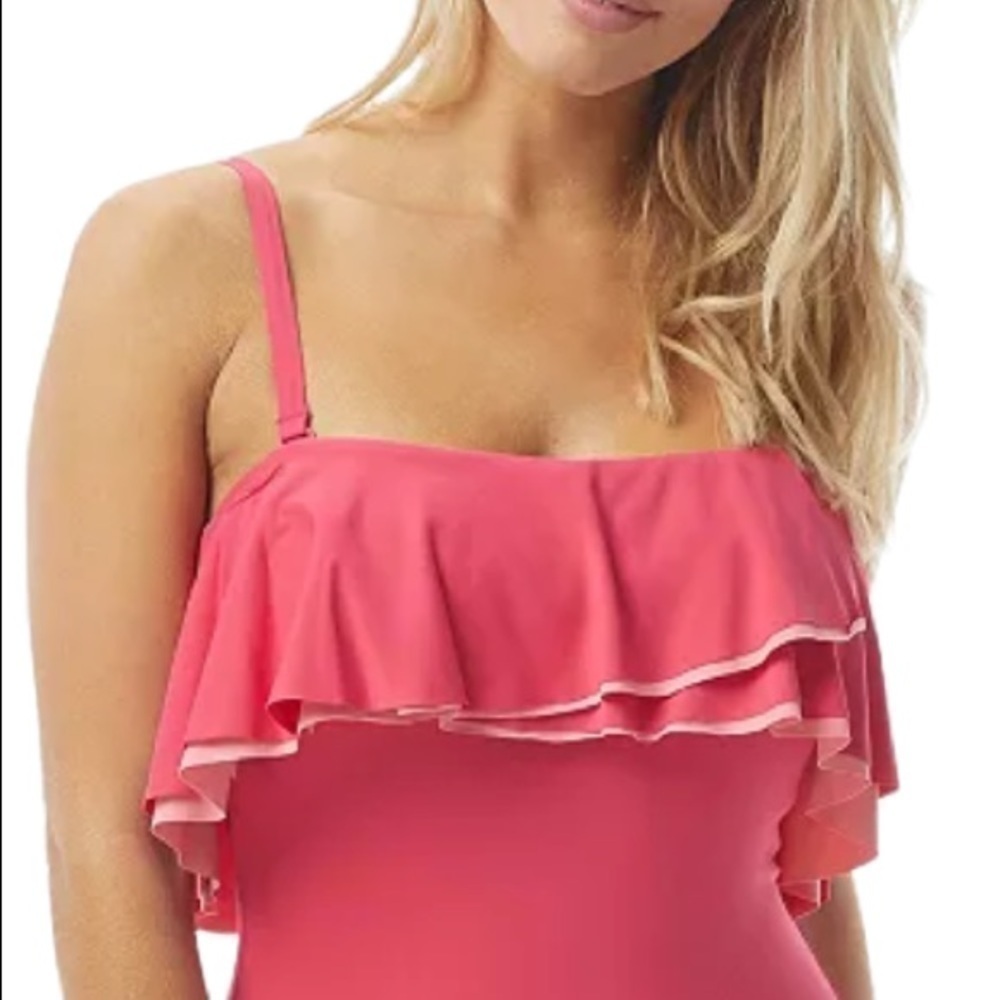 Coco Reef Womens Swim Pink Ruffle Tummy-Control One-Piece Swimsuit - Picture 6 of 14